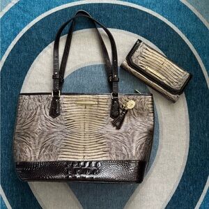 Brahmin Medium Asher Tote Purse Taupe with Wallet